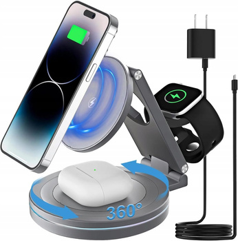 ŁADOWARKA INDUKCYJNA BEZPRZEWODOWA STACJA DOKUJĄCA 3w1 OBROTOWA 360° 20W