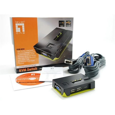 LevelOne KVM-Switch 2 PC VGA+USB Black Edition