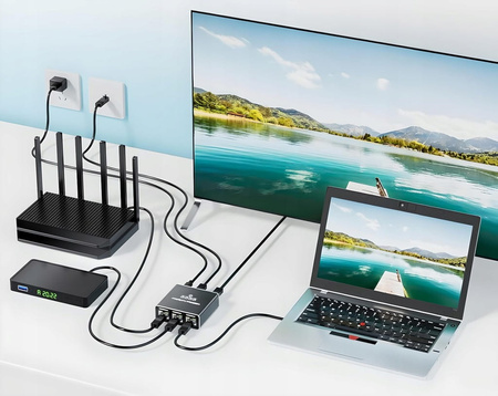 SPLITTER LAN 1x4 ADAPTER ROZDZIELACZ SWITCH 2xRJ45 ETHERNET 1000Mb GIGABIT