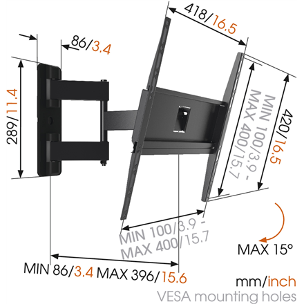 Vogels Wall mount MA3040-A1 32-65 " Full Motion Maximum weight (capacity) 25 kg Black