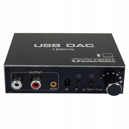 KONWERTER AUDIO USB DAC TOSLINK COAXIAL CINCH AUX WZMACNIACZ REGULACJA BASS