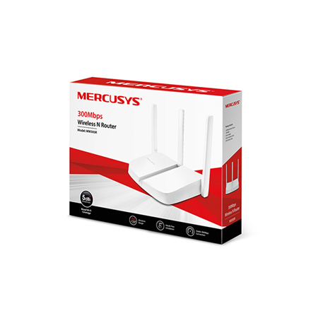 Mercusys Wireless N Router MW305R 802.11n, 300 Mbit/s, 10/100 Mbit/s, Ethernet LAN (RJ-45) ports 3, Antenna type 3xFixed, White