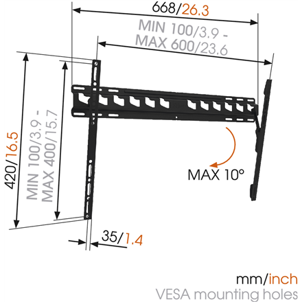 Vogels Wall mount MA4010-A1 40-65 " Tilt Maximum weight (capacity) 60 kg Black