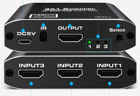 SWITCH HDMI 2.0b 3x1 ROZDZIELACZ 4K/60 HZ HDCP 2.2