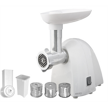 Meat mincer Camry CR 4802 White 600-1500 W Number of speeds 1 Middle size sieve, mince sieve, poppy sieve, plunger, sausage filler, vegatable attachment.