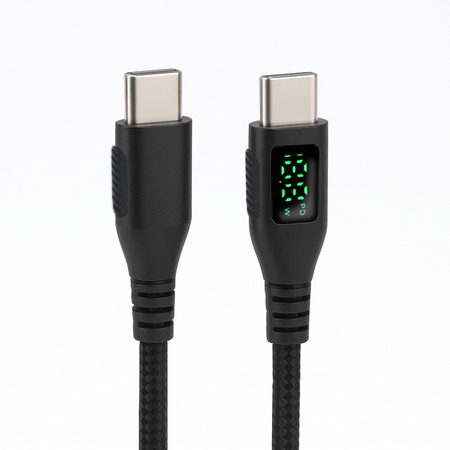 KABEL USB-C męski - męski 480Mbps 100W 1m ART czarny, oplot, wyświetlacz