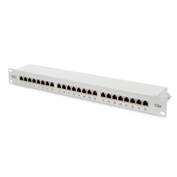 Digitus Patch Panel DN-91524S White 48.2 x 4.4 x 10.9 cm Category: CAT 5e; Ports: 24 x RJ45; Retention strength: 7.7 kg; Insertion force: 30N max