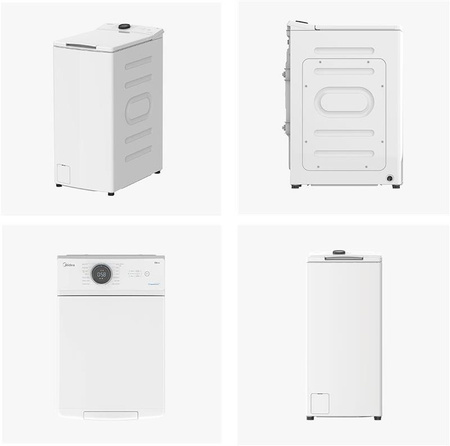 Midea Washing Machine | MF100T60B/W | Energy efficiency class A | Top loading | Washing capacity 6 kg | 1200 RPM | Depth 61 cm | Width 40 cm | Display | LED | Steam function | White