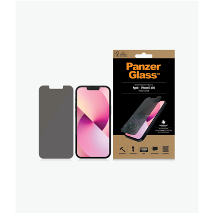PanzerGlass Apple iPhone 13 Mini Tempered glass Black Privacy Screen Protector Crystal clear; Resistant to scratches and bacteria; Shock absorbing; Easy to install