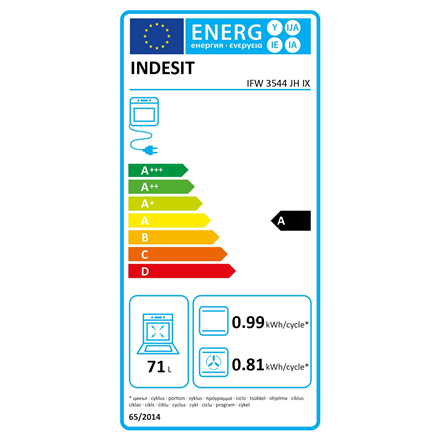 INDESIT Oven IFW 3544 JH IX 71 L Electric Hydrolytic Electronic Height 59.5 cm Width 59.5 cm Stainless steel