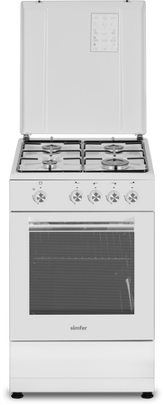 Simfer 4401SGRBB Cooker, Gas hob, Gas oven, Width 50 cm, Mechanical control Simfer | Cooker | 4401SGRBB.1 | Hob type Gas | Oven type Gas | White | Width 50 cm | Depth 55 cm | 49 L