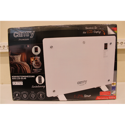 SALE OUT. Camry CR 7721 Convection glass heater, LCD display, Remote control | Camry | CR 7721 | Convection glass heater LCD with remote control | 1500 W | Number of power levels 2 | White | DAMAGED PAINT | N/A