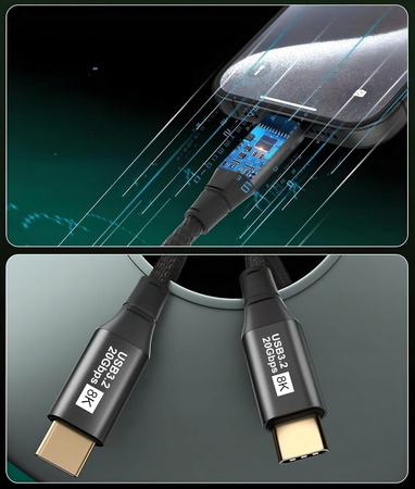 KABEL USB 3.2 Thunderbolt 3 100W 20Gbps 8K60Hz 4K120Hz PRZEWÓD USB C 1,5M