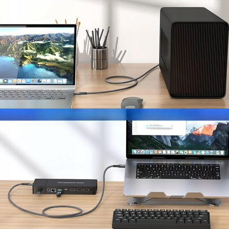 KABEL USB4 Thunderbolt 4 240W 40Gbps 120Hz PRZEWÓD USB C NYLON OPLOT 1,8M