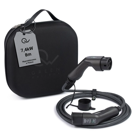 Zielony kabel Wallbox EV typu 2 7,4kW 8 metrów w twardej torbie 