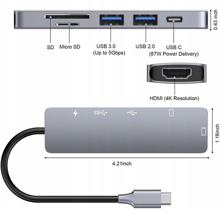 ADAPTER 6w1 USB-C Thunderbolt 3 HDMI 4K MacBook M1