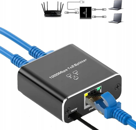SPLITTER LAN 1x2 ADAPTER ROZGAŁĘŹNIK RJ45 GIGABIT
