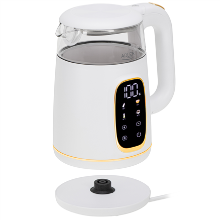 Adler Kettle with LED Display | AD 1305 | Electric | 2200 W | 1.7 L | Plastic | 360° rotational base | White/Gold