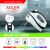 Adler Mixer AD 4205 b Hand Mixer 300 W Number of speeds 5 Turbo mode White/Black