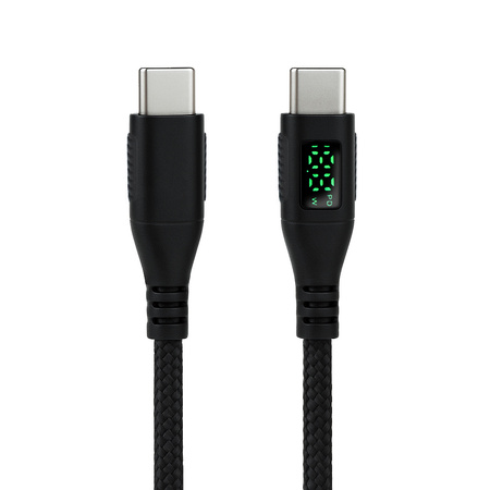 KABEL USB-C męski - męski 480Mbps 100W 1m ART czarny, oplot, wyświetlacz