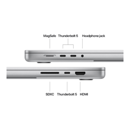 Apple MacBook | Pro | Silver | 16 " | 3456 x 2234 pixels | Apple M4 Max | 36 GB | Solid-state drive capacity 1000 GB | Apple M4 Max chip 14-core CPU/32-core GPU | macOS | 802.11ax | Bluetooth version 5.3 | Keyboard language Russian | Keyboard backlit | Wa