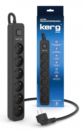 Urządz. zas.-zabezpiecz. KERG z wyłącznikiem-6 gniazd-czarny-3m-16A-H05VV-F-3x1,5mm2