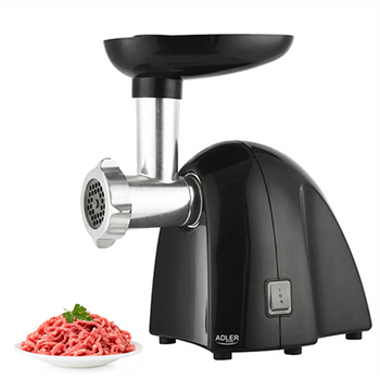 Adler Meat mincer AD 4811 Black 600 W Number of speeds 1 Throughput (kg/min) 1.8 3 replaceable sieves: 3mm for grinding poppies and preparing meat and vegetable stuffing; 5mm for meatballs, Roman roast and beef burgers; 7mm for coarsely ground sausages,