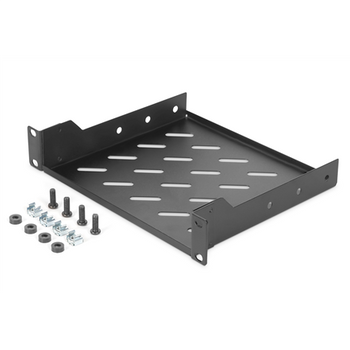 Digitus 1U fixed shelf  DN-10-TRAY-2-B Black Perfect for storage of components which are not 254 mm (10") suitable. Slim design which takes space of 1 height unit. Easy and quick to mount or dismount. Load capacity: 25 kg