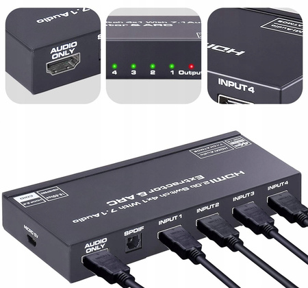 SWITCH HDMI 2.0 4x1 ROZDZIELA EKSTRAKTOR ATMOS 7.1