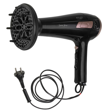 Adler Hair dryer with retractable power cord | AD 2283 | 2400 W | Number of temperature settings 3 | Diffuser nozzle | Black/Golden Rose