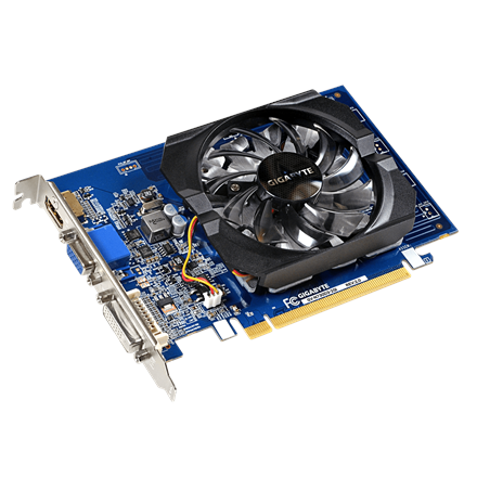 GIGABYTE GV-N730D3-2GI  Gigabyte GV-N730D3-2GI (rev. 3.0) NVIDIA 2 GB GeForce GT 730 DDR3 PCI Express 2.0 HDMI ports quantity 1 Memory clock speed 1600 MHz DVI-D ports quantity 1 VGA (D-Sub) ports quantity 1 Processor frequency 902 MHz