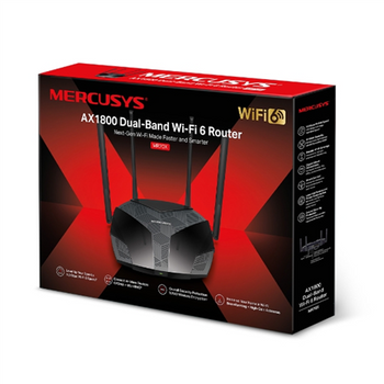 Mercusys AX1800 Dual-Band WiFi 6 Router MR70X 802.11ax, 1201+574 Mbit/s, 10/100/1000 Mbit/s, Ethernet LAN (RJ-45) ports 3, Antenna type 4xFixed, Black