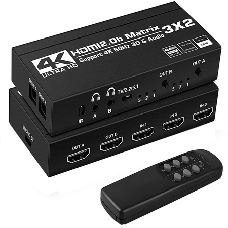 MATRIX HDMI 2.0 3x2 Switch Splitter Ekstrakt SPDIF