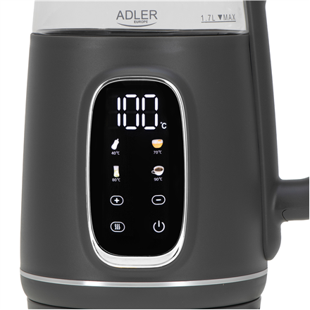 Adler Kettle with LED Display | AD 1305 | Electric | 2200 W | 1.7 L | Plastic | 360° rotational base | Grey