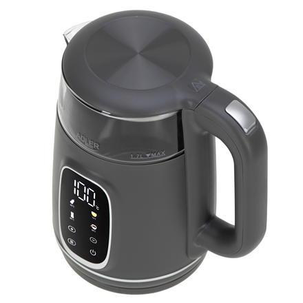 Adler Kettle with LED Display | AD 1305 | Electric | 2200 W | 1.7 L | Plastic | 360° rotational base | Grey
