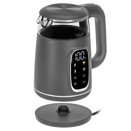Adler Kettle with LED Display | AD 1305 | Electric | 2200 W | 1.7 L | Plastic | 360° rotational base | Grey