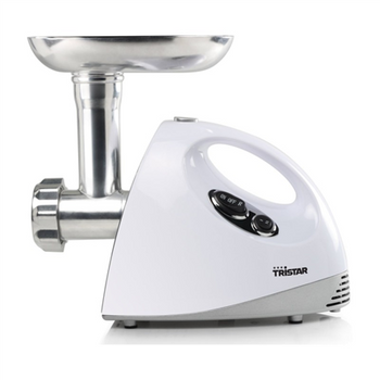 Tristar VM-4210 Meat Grinder White, 3 Stainless steel grinding plates, Aluminum grinder head, Aluminum hopper tray, Sausage stuffer, Kubbe attachment, Sausage accessory, Stainless steel blade, 550 W
