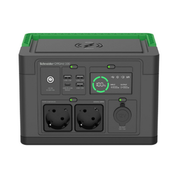 APC OffGrid Portable Power Station 330, 230V, 332Wh Lithium-ion, LCD, 2 CEE 7/3 Schuko outlets, Sinewave, 3 USB-A, 1 USB-C, Wireless Charger | Schneider Electric