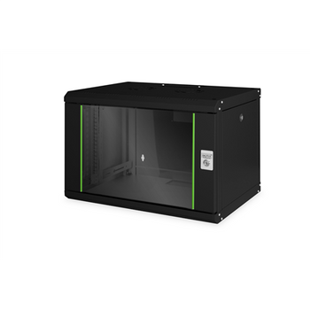 Digitus Wall Mounting Cabinet DN-19 07-U-SW Black IP protection class: IP20; Front door: Glass door, single opening; Cabinet type: Wall mounting cabinet; Equipment mounting depth min.-max.: 305-370 mm; Load capacity: 100 kg; Dimensions 420 x 600 x 450 mm,