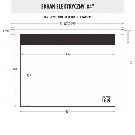 EKRAN ELEKTRYCZNY 84" 186x105cm z pilotem EM-84 16:9E ART PREM