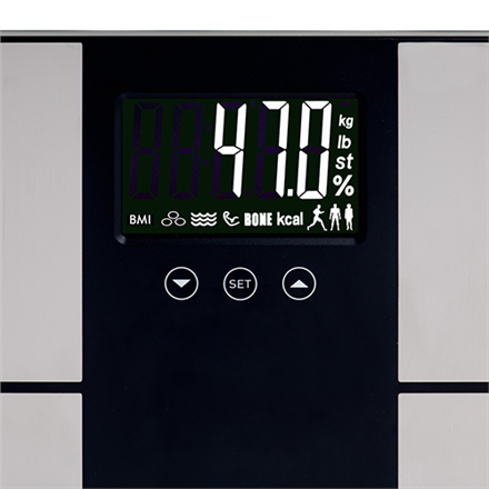 Adler Bathroom scale with analyzer AD 8165	 Maximum weight (capacity) 225 kg, Accuracy 100 g, Body Mass Index (BMI) measuring, Stainless steel/Black