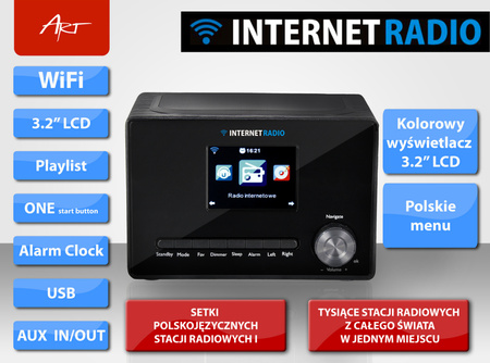 RADIO INTERNETOWE WIFI1001 3.2" color LCD czarne ART