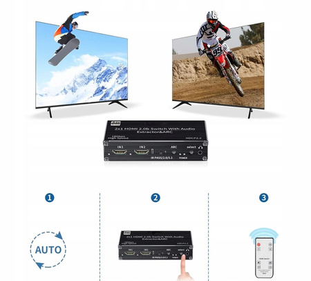 SWITCH HDMI 2.0 2x1 ROZDZIELAC EKSTRAKTOR SPDIF 4K