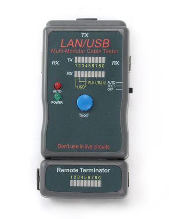 Tester kabli RJ-45, RJ-11, UTP, STP, USB AA/AB Gembird NCT-2