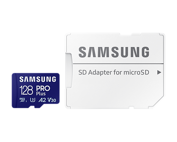 Samsung MicroSD Card with SD Adapter PRO Plus 128 GB microSDXC Memory Card Flash memory class U3, V30, A2 SD adapter
