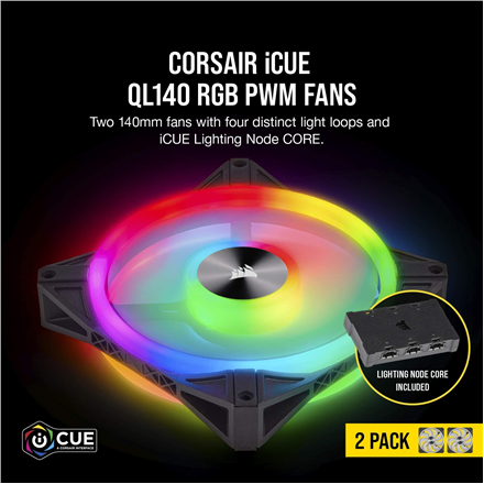 Corsair iCUE QL140 RGB PWM Lüfter 2er Pack inkl. RGB-Controller - 140mm, schwarz