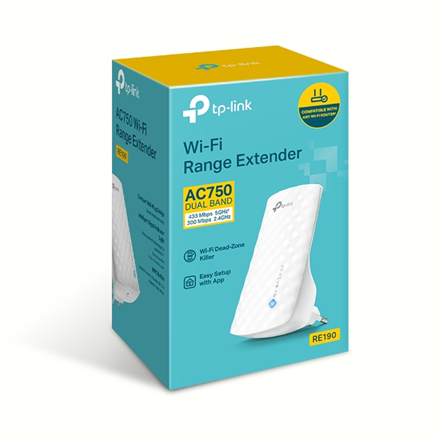 TP-LINK Extender RE190 802.11ac 2.4GHz/5GHz 300+433 Mbit/s MU-MiMO No no PoE Antenna type 3 Omni-directional