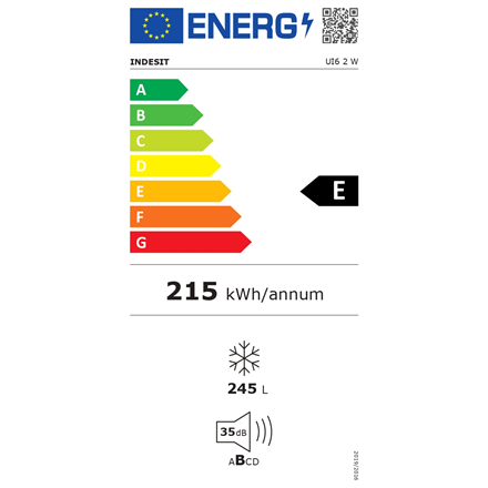 INDESIT | Freezer | UI6 2 W | Energy efficiency class E | Upright | Free standing | Height 167 cm | Total net capacity 245 L | White