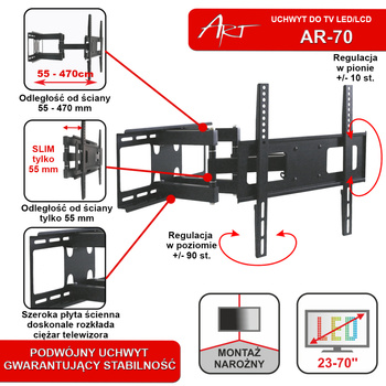 UCHWYT DO TV LED/LCD AR-70 ART 23-55" 45KG reg. pion/poziom 47cm