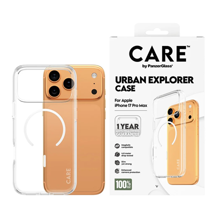 PanzerGlass Flagship Case | Back cover | Apple | iPhone 17 Pro Max | Recycled plastic | Transparent | Urban Explorer w. White MagSafe